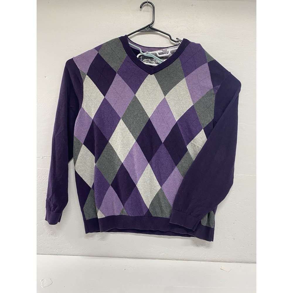 Roundtree &‎ Yorke V-Neck Sweater Pullover Argyle Gray BIG Size 2X Deep Purple